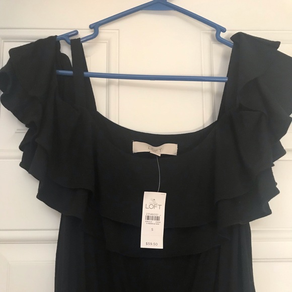 NWT. Black cotton cold shoulder Loft dress - Picture 2 of 3